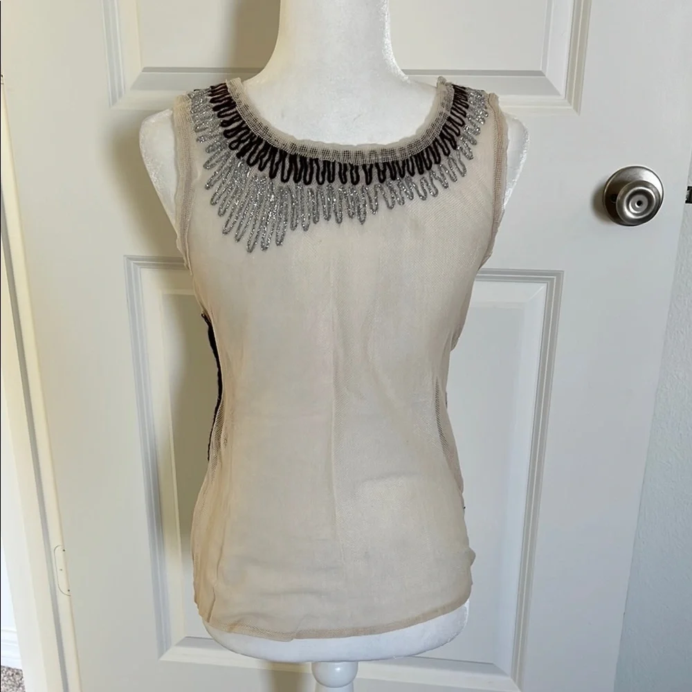 EUC Project Alabama Cream Sheer Embroidered Tank Top - Small - Picture 5 of 9